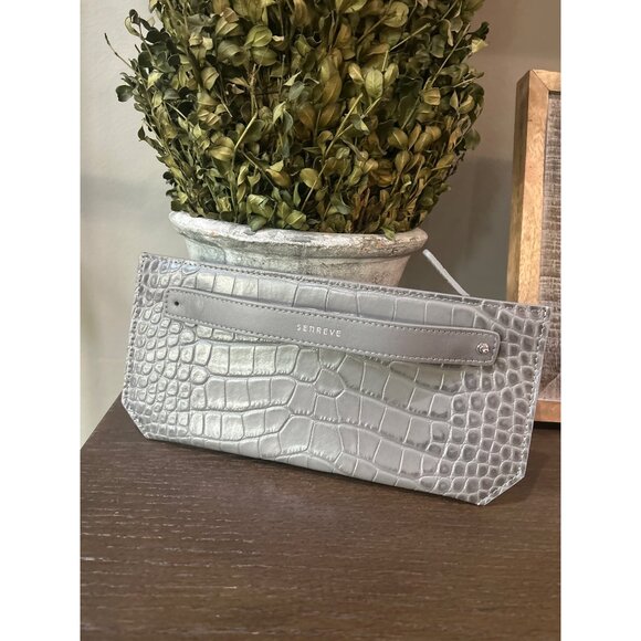 Senreve GRAY Embossed Leather Bracelet Pouch Clutch Grey Womens Size OS - Picture 3 of 11